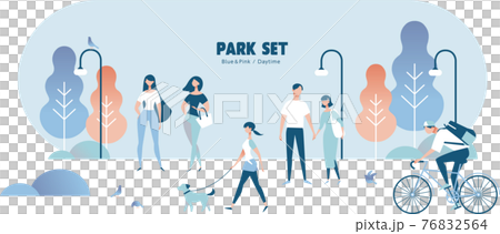 A simple set of illustrations of people spending time in the park 76832564