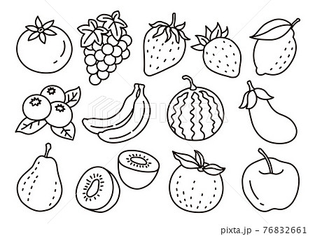 フルーツと野菜のカットイラスト 線画のイラスト素材