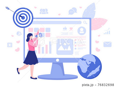 Social Media Marketing Illustration For Advertising Online Service Platform, Online Course, Analytic, Ad Management Software, Website Social Media Marketing Illustration For Advertising Online Service Platform, Online Course, Analytic, Ad Management Software, Website 76832698