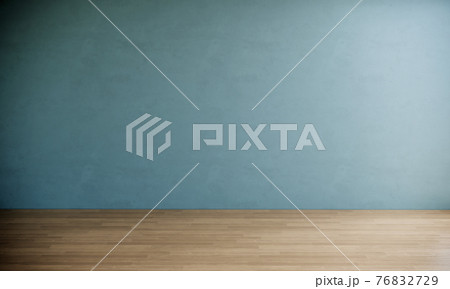 minimal empty room interior with blue wall, 3d rendering background	 76832729