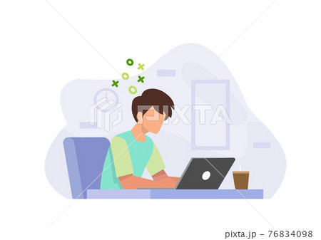 Men working from home To stop the spread of coronavirus. Flat style cartoon illustration vector 76834098