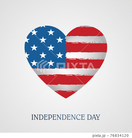 Heart shaped badge with the outlines of the flag of America, a festive design element 76834120