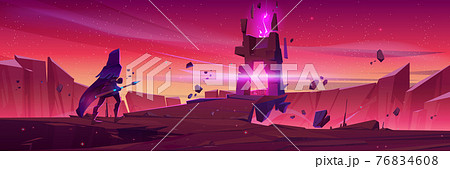 Wizard walk to magic portal in stone frame Wizard walk to magic portal in stone frame 76834608