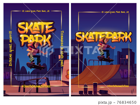 Skate park posters with boy on skateboard at night Skate park posters with boy on skateboard at night 76834650