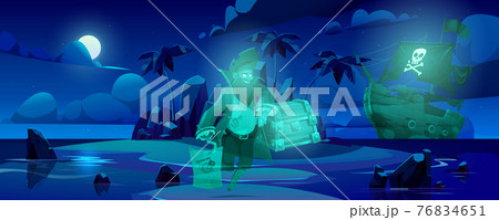 Pirate ghost on haunted island, spooky filibuster 76834651