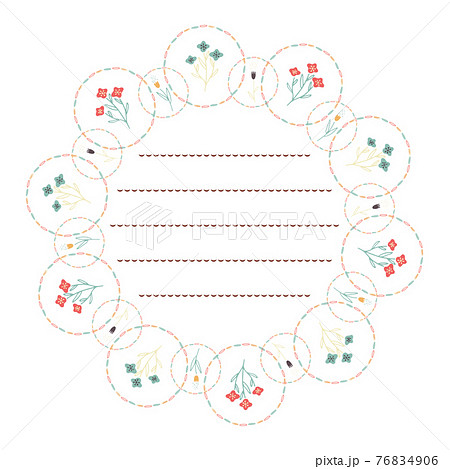 赤と青のお花のお手紙フレーム東欧風のイラスト素材