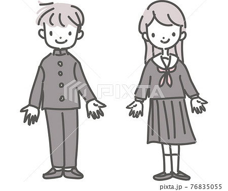 中学の制服を着たの男の子と女の子のイラストのイラスト素材