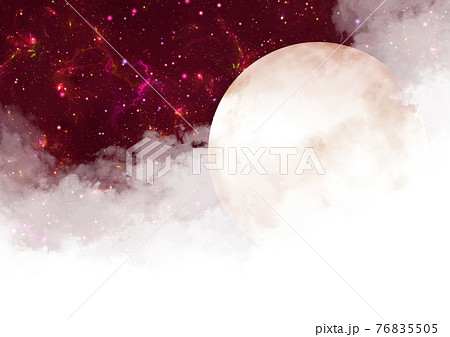 雲の上に広がる神秘的な赤い月と星空のイラスト素材