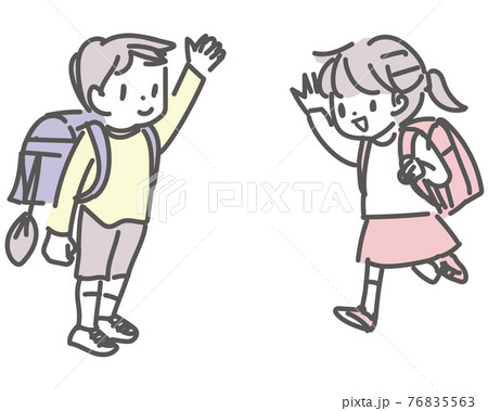 小学生の男の子と女の子のイラストのイラスト素材