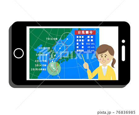 スマホで台風情報をチェックするイラストイメージ スマホで台風情報をチェックするイラストイメージ 76836985