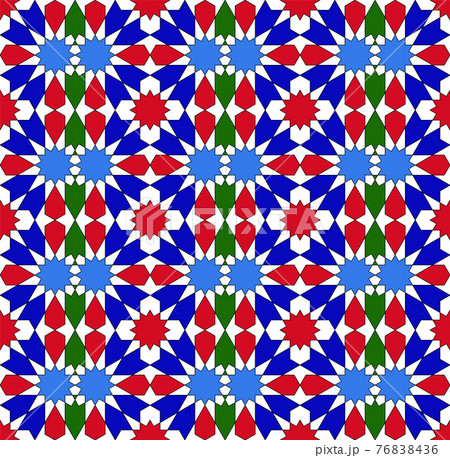 Seamless geometric ornament based on traditional islamic art. Red, blue, green and white colors. Seamless geometric ornament based on traditional islamic art. Red, blue, green and white colors. 76838436
