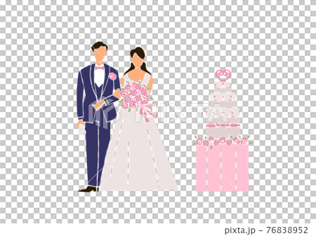 新郎新婦とウェディングケーキ 76838952