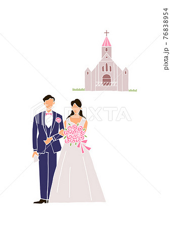 新郎新婦と教会のイラストのイラスト素材 7654