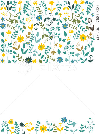 北欧風 植物シルエット 緑 黄色 フレーム 縦のイラスト素材