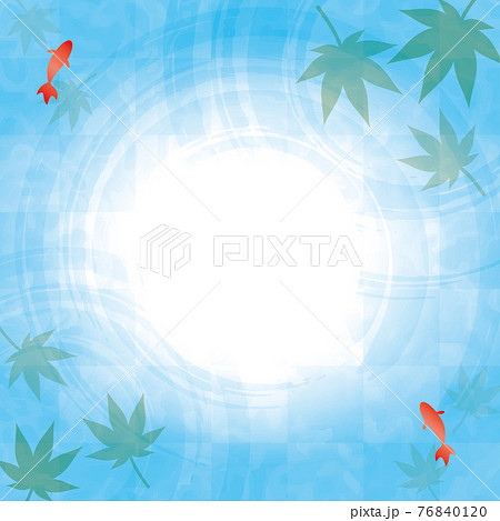 夏イメージの涼しげな背景イラスト 水面に浮かぶ金魚と青紅葉のイラスト素材