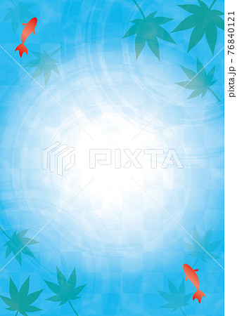 夏イメージの涼しげな背景イラスト 水面に浮かぶ金魚と青紅葉のイラスト素材