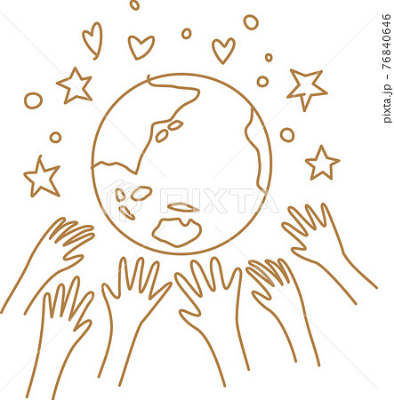 環境保全のイメージイラスト（地球と手）（シンプル線画） 76840646