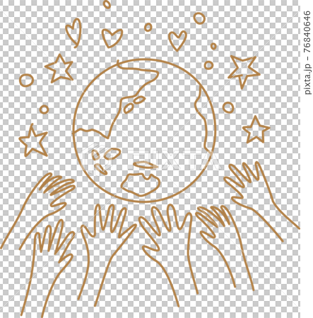 環境保全のイメージイラスト（地球と手）（シンプル線画） 76840646