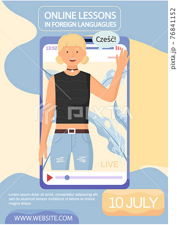Polish with Pole showing greeting and talking. Online lesson in foreign languages concept poster 76841152