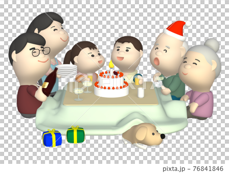 コタツでクリスマスパーティをする家族 76841846