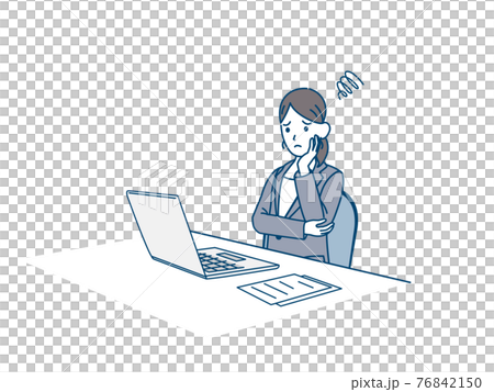 Female office worker in a suit worried in front of a computer Trouble Anxiety Worry Illustration material Female office worker in a suit worried in front of a computer Trouble Anxiety Worry Illustration material 76842150