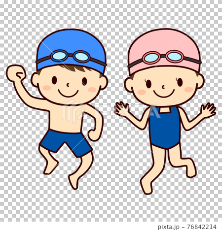 ジャンプするスクール水着の子ども 男の子 女の子 のイラスト素材