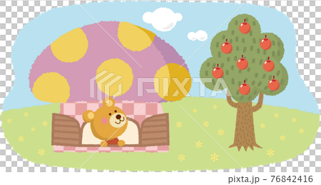 かわいいクマさんとリンゴの木のイラスト素材