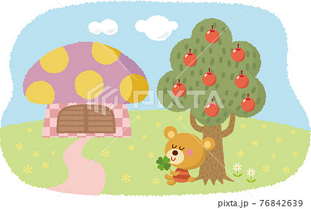 かわいいクマさんとリンゴの木のイラスト素材