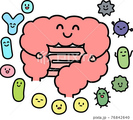 大腸といろいろな細菌のキャラクターのイラスト素材