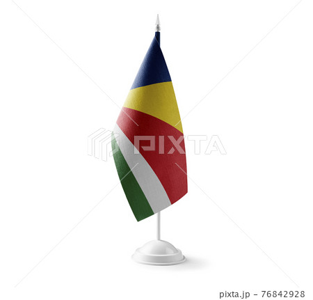 Small national flag of the Seychelles on a white background 76842928