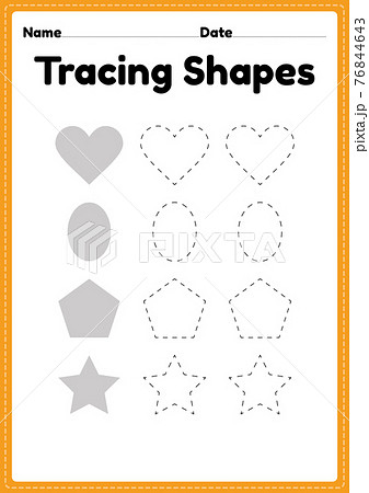 Tracing shapes worksheet for kindergarten and preschool kids for handwriting practice and educational activities in a printable page illustration Tracing shapes worksheet for kindergarten and preschool kids for handwriting practice and educational activities in a printable page illustration 76844643