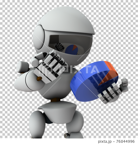 グラフを眺めて戦略を考える人工知能のロボット。白バック。3Dレンダリング。 76844996