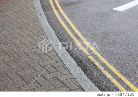 Double yellow line on street Double yellow line on street 76847320