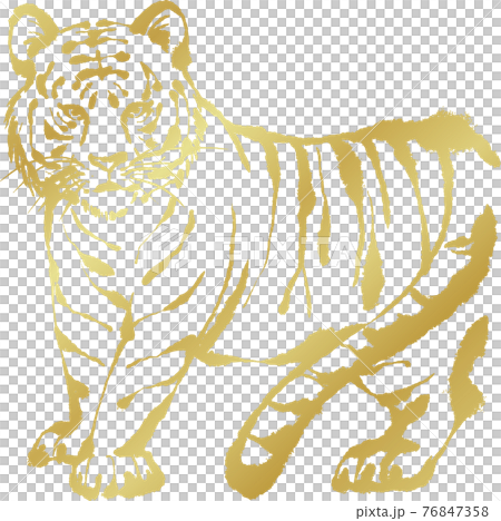 虎年虎印郵票剪影剪紙sumi-e賀年片素材新年素材插畫 76847358