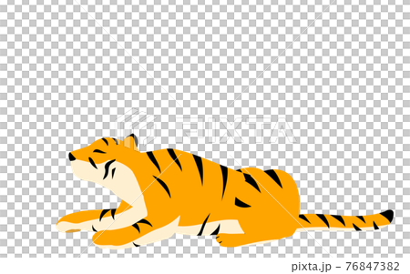 シンプルな虎のポーズイラスト、横になって顔を上げているところ 76847382