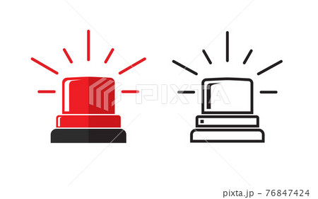Emergency or police flasher siren light flat cartoon and line outline stroke style design illustration isolated on white, ambulance caution alert red flashing element clipart 76847424