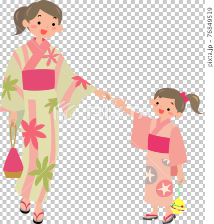 穿著浴衣的媽媽和女孩 穿著浴衣的媽媽和女孩 76849519