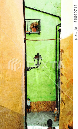 A glimpse of the traditional colorful buildings in a small town near the sea 76849712