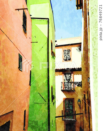 A glimpse of the traditional colorful buildings in a small town near the sea 76849721