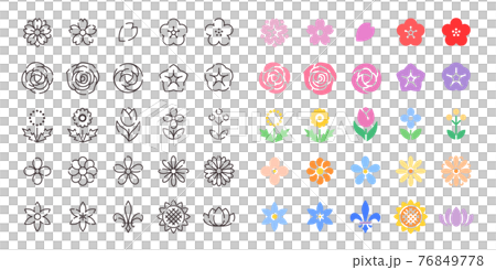 25 Icon Set No.17 (Flower) Color / Line Drawing 76849778