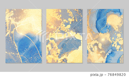 Set of templates for banner, poster design with navy blue and golden marble pattern 76849820