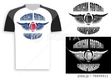 symbol, emblem of sports american football ball with wings for competition. Active lifestyle. Design element, print for clothes. Vector 76849911