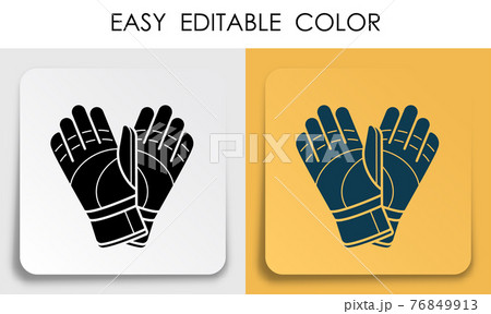 pair of soccer goalkeeper gloves icon on paper square sticker with shadow. Healthy lifestyle. Mobile app button. Vector 76849913