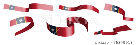 Set of holiday ribbons. Flag of american state of Mississippi waving in wind. Separation into lower and upper layers. Design element. Vector on white background 76849918