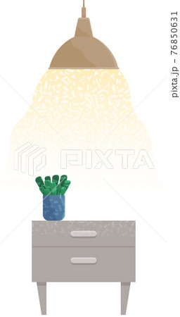 Wooden commode with chandelier, evergreen plant in pot and ceiling lamp isolated on white background Wooden commode with chandelier, evergreen plant in pot and ceiling lamp isolated on white background 76850631