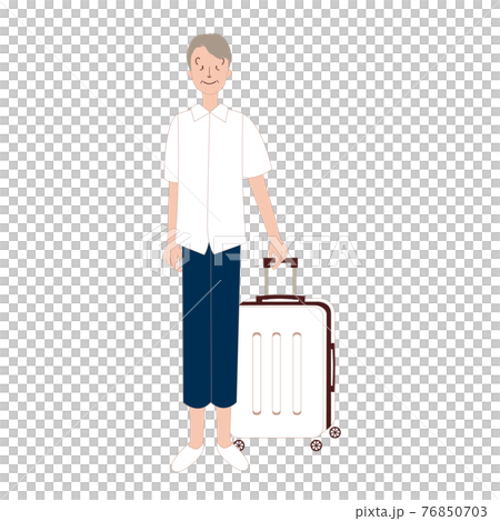 スーツケースを持って旅行するシニア男性 スーツケースを持って旅行するシニア男性 76850703