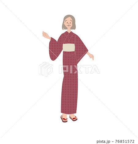 浴衣の高齢女性 ポーズのイラスト素材