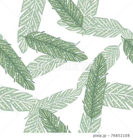 Isolated seamless pattern with doodle green feather random print. White background. Simple style. 76852108