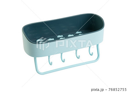 empty plastic storage or shelf with towel hanger for bathroom isolated on whtie 76852755