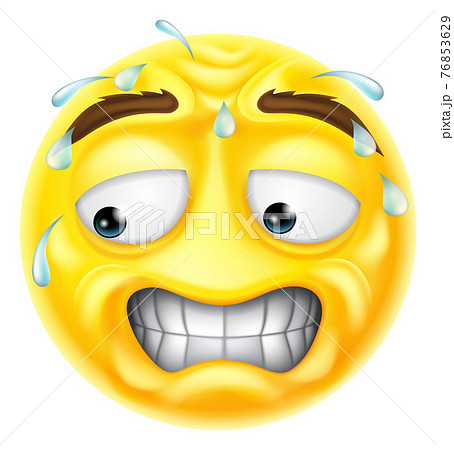 Worried Sweating Scared Emoticon Cartoon Face Icon - Stock Illustration  [76853629] - PIXTA